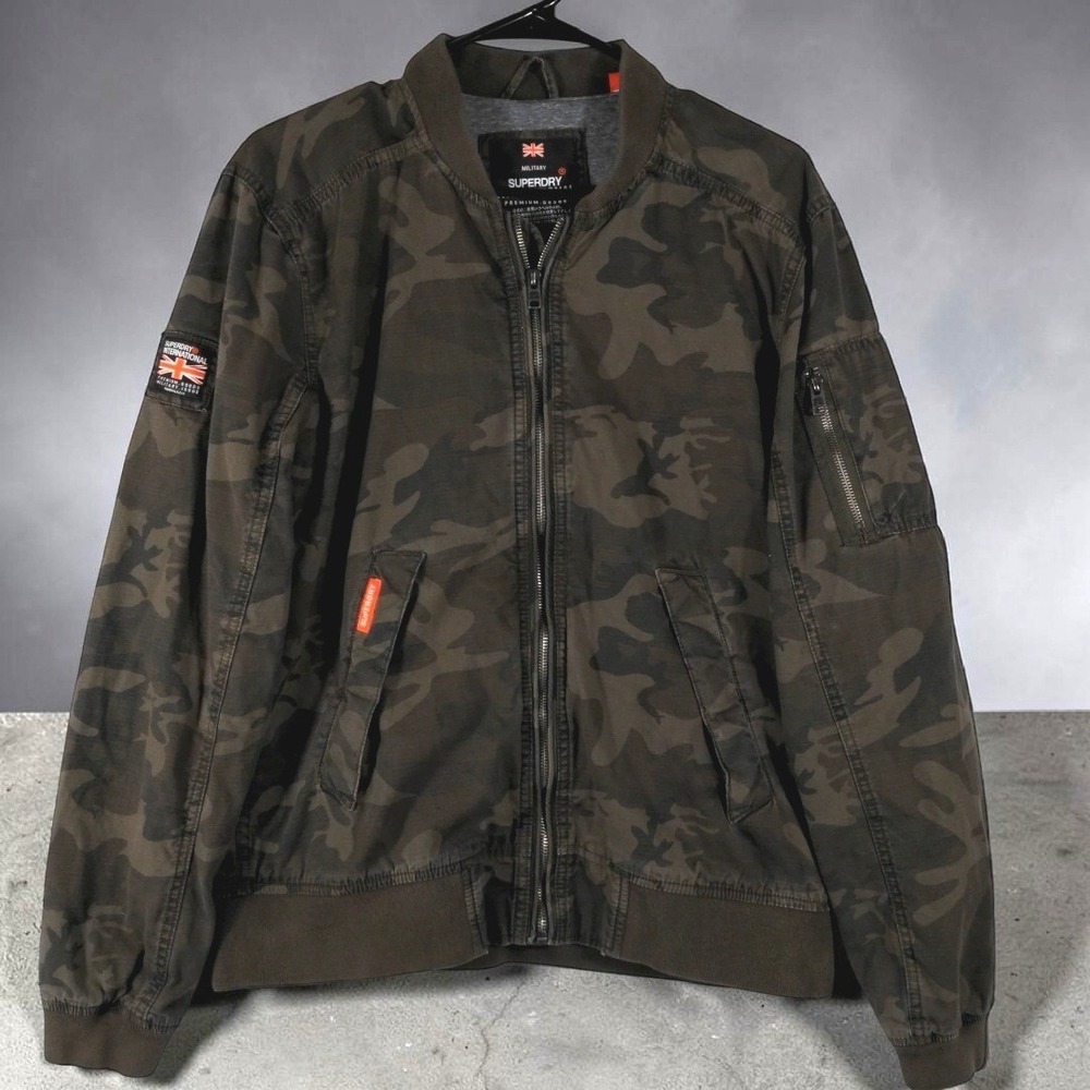 Superdry The Rookie Military Jacket Mens Medium Camo M-65 Field Coat Cargo Green